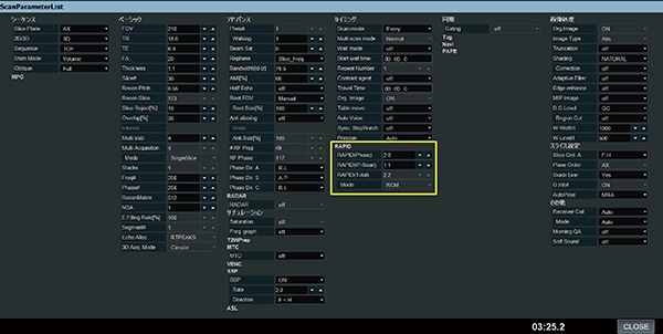 図1　パラメータ全表示（黄色枠が「RAPID」カテゴリ）