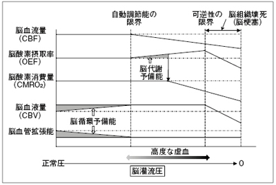 図2　脳灌流圧と脳循環酸素代謝の代償反応（『脳卒中の画像診断』より、改変引用）